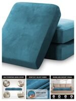 Sofa Foam Cushions in Velvet with Zip Cover in Blue - Image 5