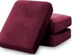 Sofa Foam Cushions in Velvet with Zip Cover in Dark Red - Image 2
