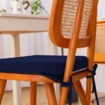 Square Chair Pads with Ties | Seat Cushions with Ties Set of 4 in Dark Blue - Image 2