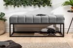 Modern Look Cute Fabric Ottoman Bench for Living Room Office Bedroom in Grey - Image 3