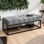 Modern Look Cute Fabric Ottoman Bench for Living Room Office Bedroom in Grey