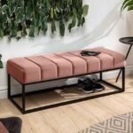 Ottoman Bench Pouffes - Tufted Sitting Puff, Puffy Furniture Cushioned Foam Seat for Home Living Room, PU Foam Seating, Metal Legs and Fabric Bench - Pink