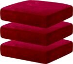 Sofa Foam Cushion Pack of 3 in Red Premium Cushions, with Stretchy Soft Velvet Fabric Cushion Cover - Image 2