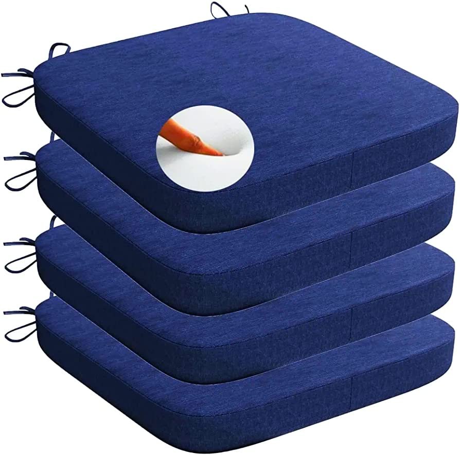 61ETvFkyoxL Square Chair Pads with Ties | Seat Cushions with Ties Set of 4 in Dark Blue - Image 1