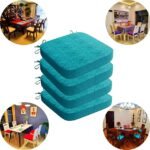 Square Chair Pads with Ties | Seat Cushions with Ties Set of 4 in Sky Blue - Image 4