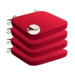 Square Chair Pads with Ties | Seat Cushions with Ties Set of 4 in Red