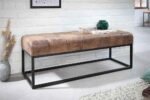 Ottoman Bench Pouffes, Tufted Sitting Puff, Puffy Furniture Cushioned Foam Seat for Home Living Room, Metal Legs and Fabric Bench - Brown - Image 2