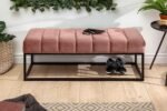 Ottoman Bench Pouffes - Tufted Sitting Puff, Puffy Furniture Cushioned Foam Seat for Home Living Room, PU Foam Seating, Metal Legs and Fabric Bench - Pink - Image 5