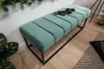 Ottoman Pouffes, Tufted Sitting Puff, Cushioned Foam Seat for Home Living Room, PU Foam Seating Fancy Bench, Metal Legs and Fabric Bench - Light Green - Image 4