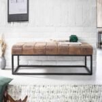 Ottoman Bench Pouffes, Tufted Sitting Puff, Puffy Furniture Cushioned Foam Seat for Home Living Room, Metal Legs and Fabric Bench - Brown