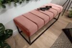 Ottoman Bench Pouffes - Tufted Sitting Puff, Puffy Furniture Cushioned Foam Seat for Home Living Room, PU Foam Seating, Metal Legs and Fabric Bench - Pink - Image 2