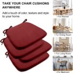 Chair Cushions for Dining Chairs 4 Pack - Dining Chair Pads with Ties, RED Velvet - Image 4