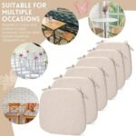 Square Chair Pads with Ties | Seat Cushions with Ties Set of 6 in Cream - Image 5
