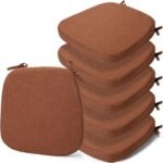 Square Chair Pads with Ties | Seat Cushions with Ties Set of 6 in Brown